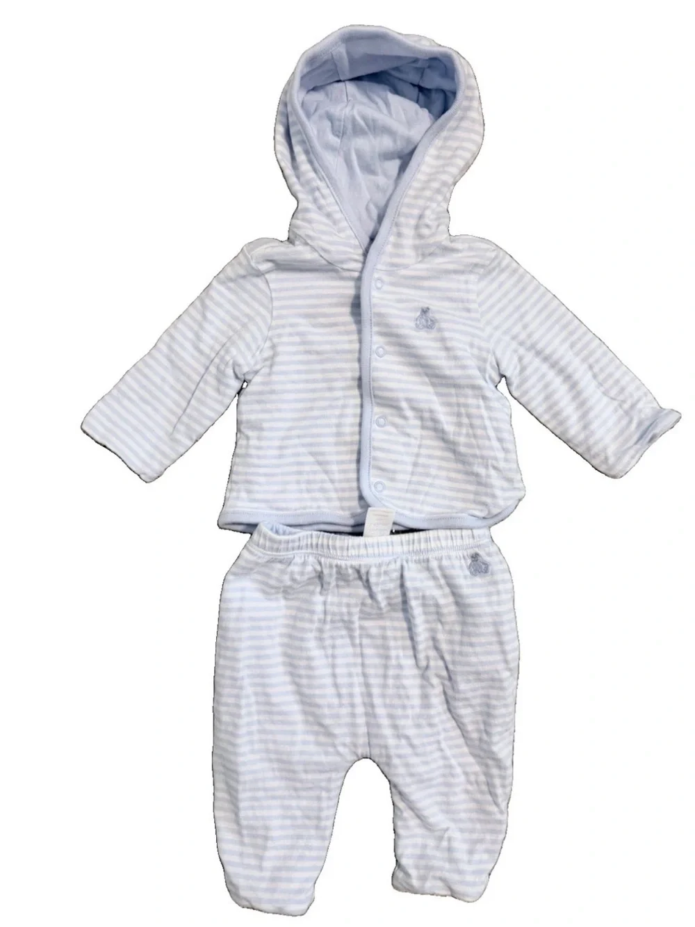 GAP Baby 0-3 Month Button Hoodie & Pant Blue Striped Reversible Set, NWOT